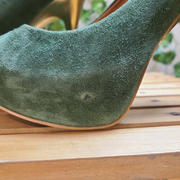 Zara Women's Faux Suede Green Gold Platform Evening Peep Toe Heel - Picture 3 of 16